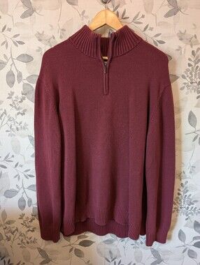 100% Cotton Goodthreads Men's Quarter-Zip Sweater in Burgundy